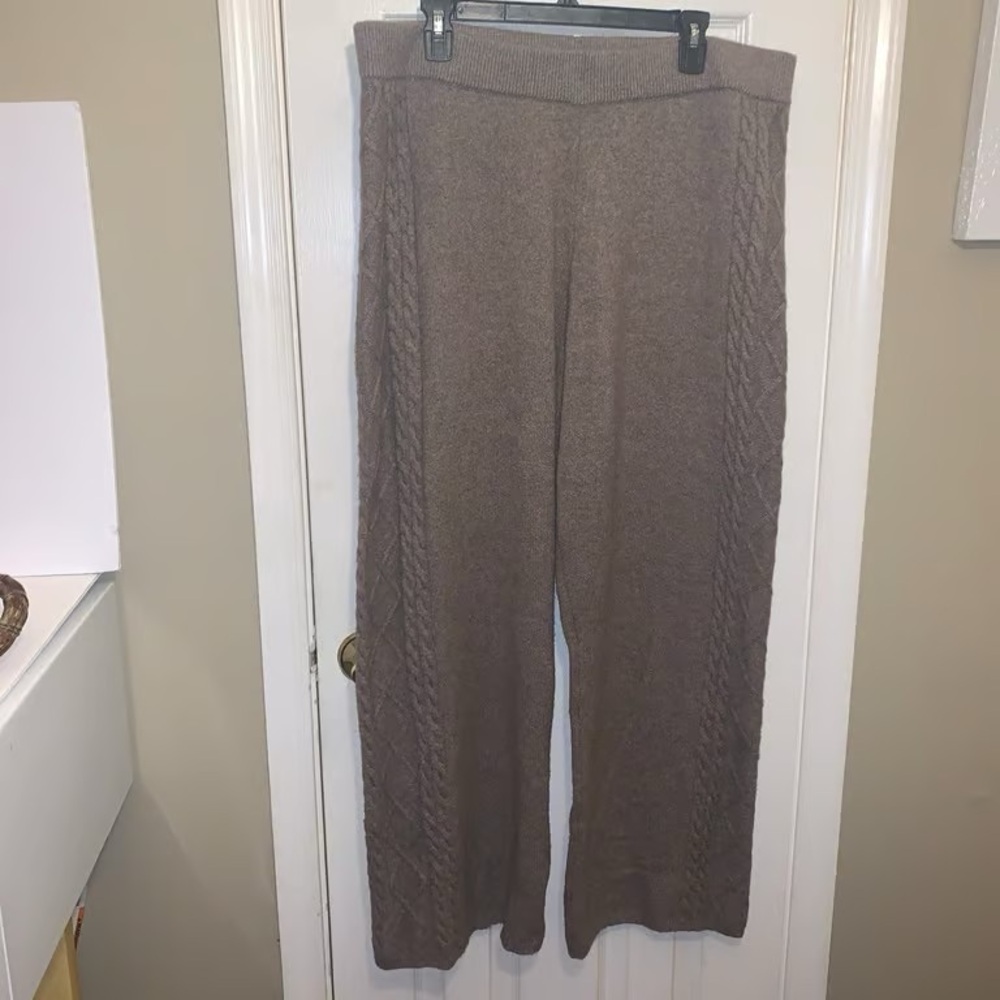 Brown Cable-Knit Wide-Leg Pants